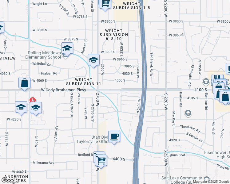 map of restaurants, bars, coffee shops, grocery stores, and more near 2646 West Greyhackle Lane in Taylorsville