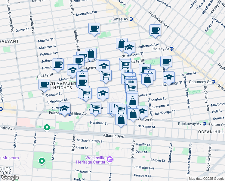 map of restaurants, bars, coffee shops, grocery stores, and more near 324 Bainbridge Street in Brooklyn