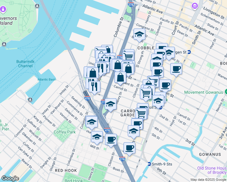 map of restaurants, bars, coffee shops, grocery stores, and more near 166 Summit Street in Brooklyn