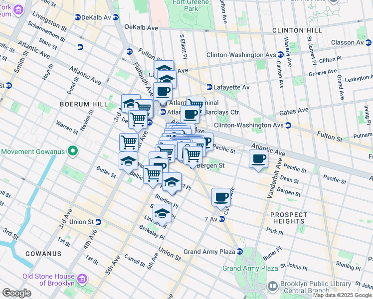 map of restaurants, bars, coffee shops, grocery stores, and more near 461 Dean Street in Brooklyn