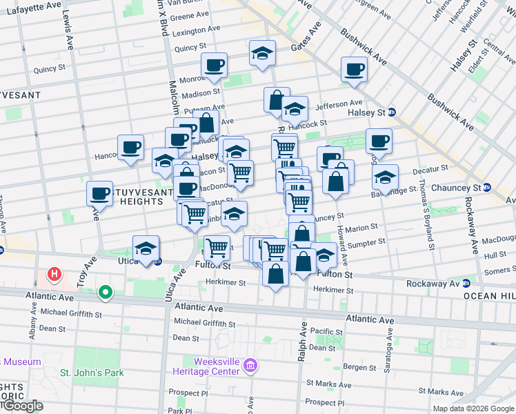 map of restaurants, bars, coffee shops, grocery stores, and more near 324 Bainbridge Street in Brooklyn