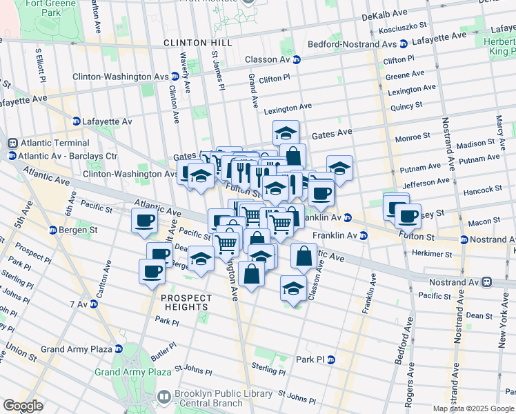 map of restaurants, bars, coffee shops, grocery stores, and more near 42 Lefferts Place in Brooklyn