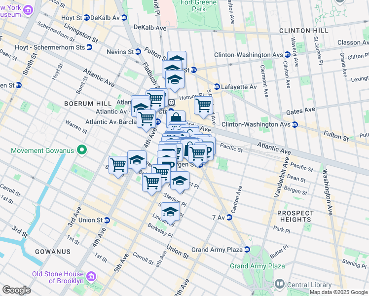 map of restaurants, bars, coffee shops, grocery stores, and more near 448 Dean Street in Brooklyn