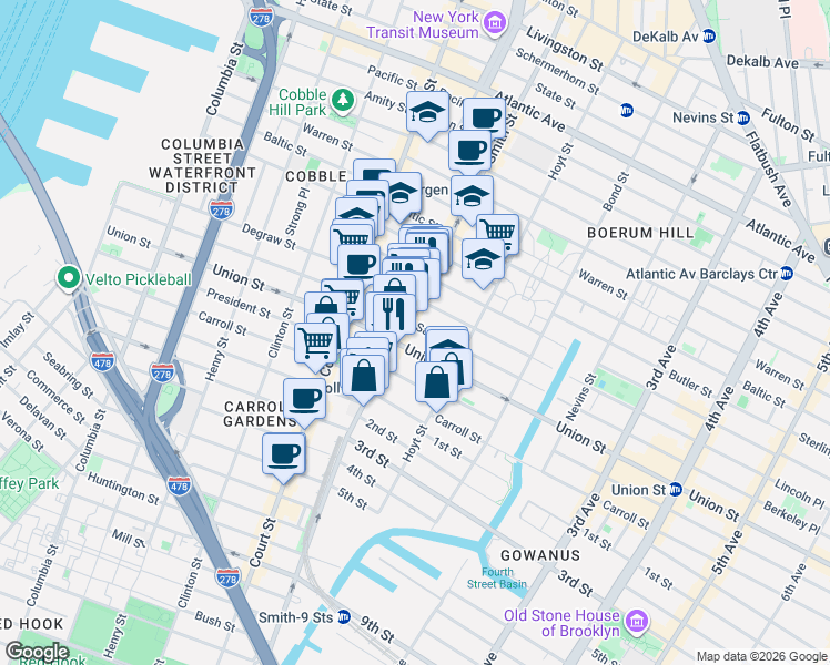 map of restaurants, bars, coffee shops, grocery stores, and more near 376 Sackett Street in Brooklyn