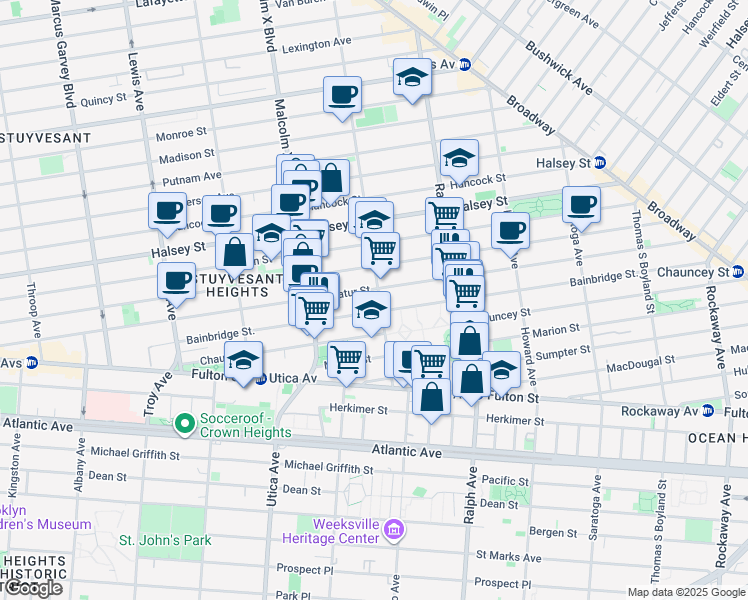 map of restaurants, bars, coffee shops, grocery stores, and more near 254 Patchen Avenue in Brooklyn