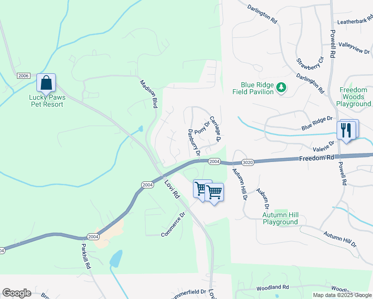 map of restaurants, bars, coffee shops, grocery stores, and more near 114 Trotter Lane in Freedom