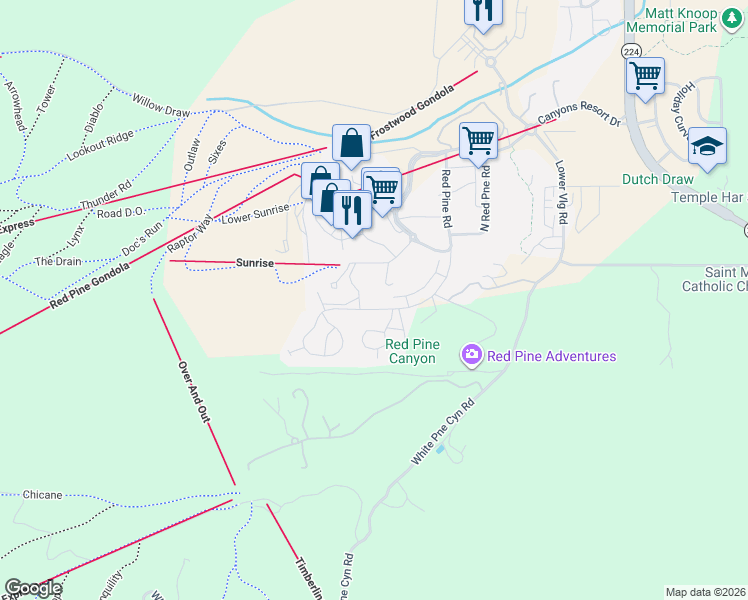 map of restaurants, bars, coffee shops, grocery stores, and more near 2306 West Red Pine Road in Park City