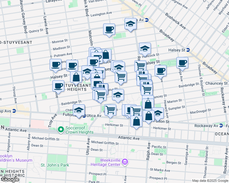map of restaurants, bars, coffee shops, grocery stores, and more near 408 Decatur Street in Brooklyn