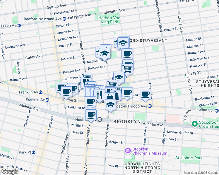 map of restaurants, bars, coffee shops, grocery stores, and more near 178 Halsey Street in Brooklyn