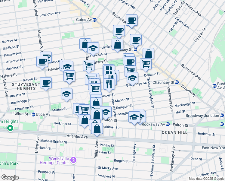 map of restaurants, bars, coffee shops, grocery stores, and more near in Brooklyn