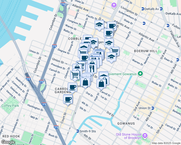map of restaurants, bars, coffee shops, grocery stores, and more near 345 Union Street in Brooklyn