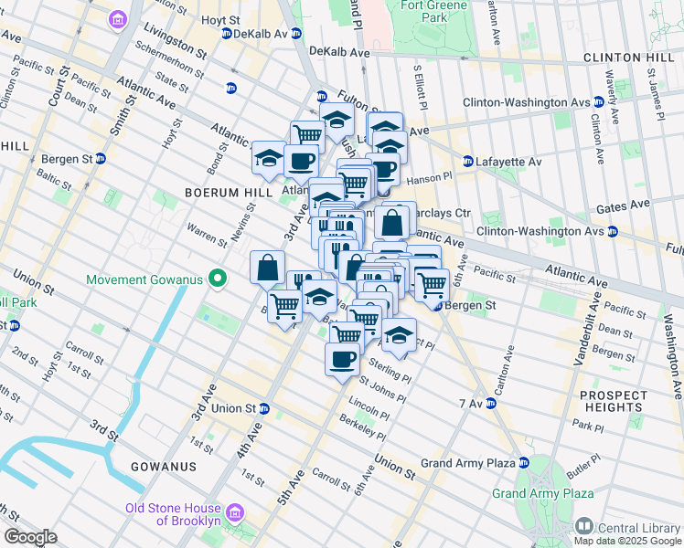 map of restaurants, bars, coffee shops, grocery stores, and more near 71 4th Avenue in Brooklyn