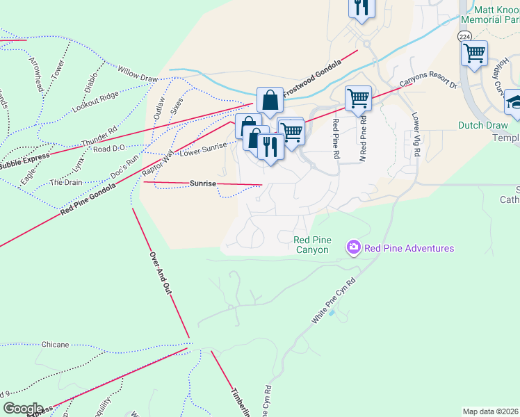 map of restaurants, bars, coffee shops, grocery stores, and more near 3540 North Escala Court in Park City
