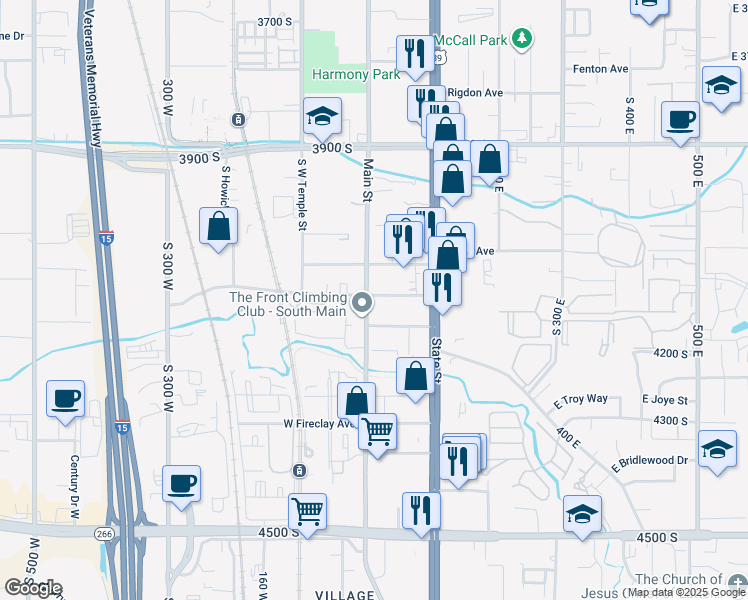 map of restaurants, bars, coffee shops, grocery stores, and more near 4141 South Main Street in Millcreek