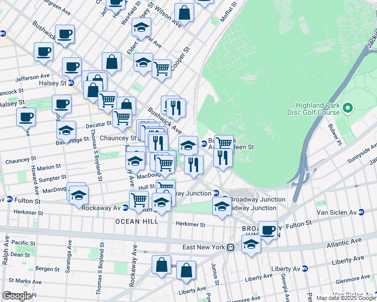 map of restaurants, bars, coffee shops, grocery stores, and more near in Brooklyn
