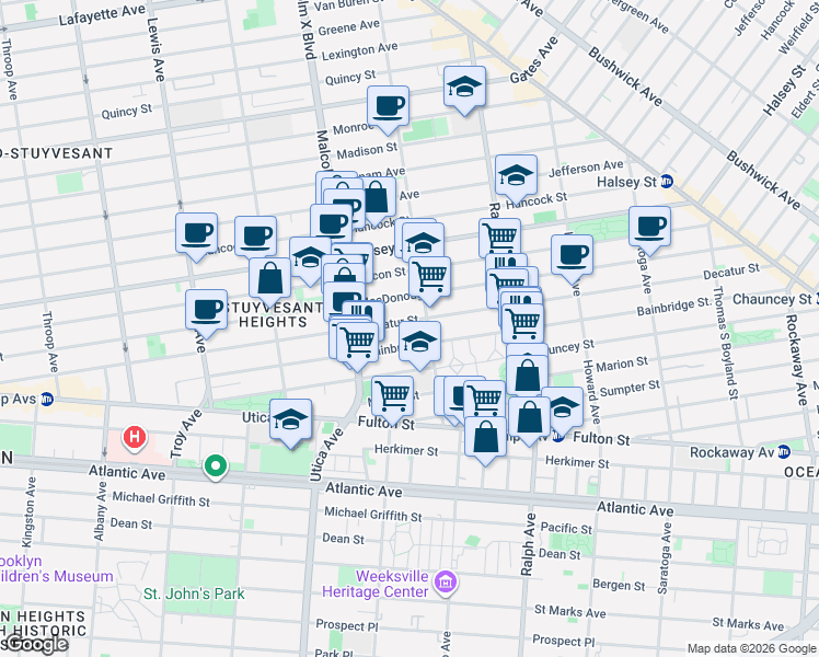 map of restaurants, bars, coffee shops, grocery stores, and more near 276 Bainbridge Street in Brooklyn