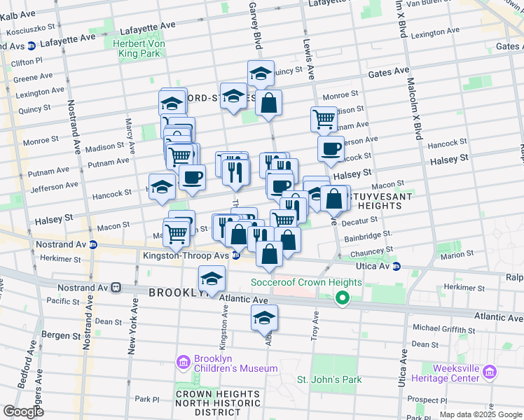 map of restaurants, bars, coffee shops, grocery stores, and more near 165 MacDonough Street in Brooklyn