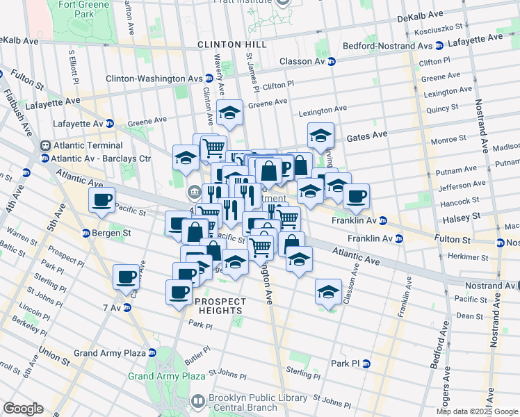 map of restaurants, bars, coffee shops, grocery stores, and more near 859 Atlantic Avenue in Brooklyn