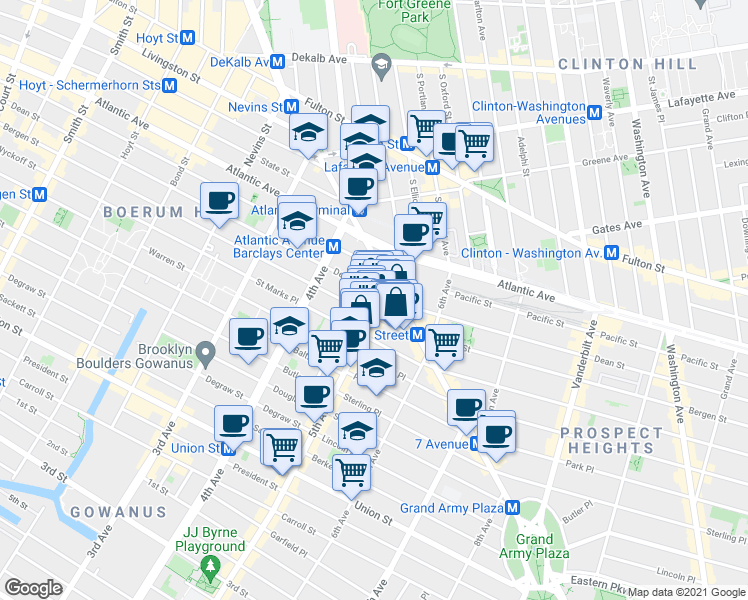 map of restaurants, bars, coffee shops, grocery stores, and more near 448 Dean Street in Brooklyn