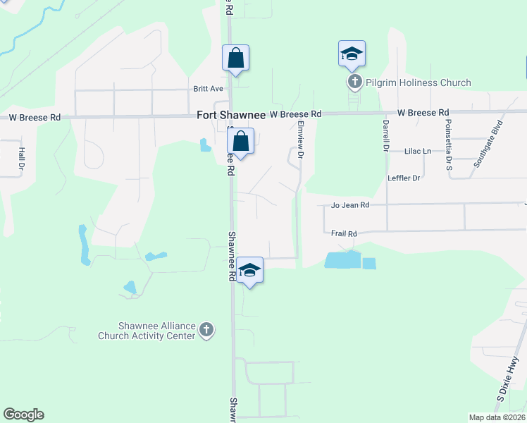 map of restaurants, bars, coffee shops, grocery stores, and more near 156 Blackhawk Place in Lima