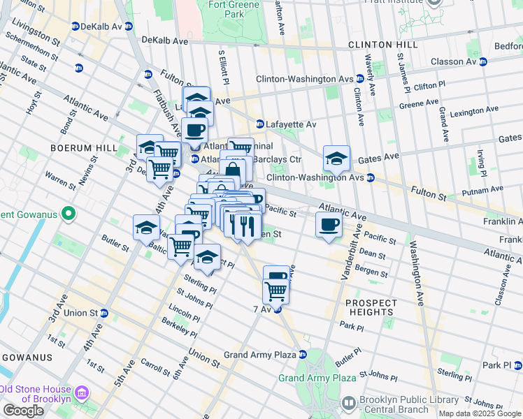 map of restaurants, bars, coffee shops, grocery stores, and more near 662 Pacific Street in Brooklyn