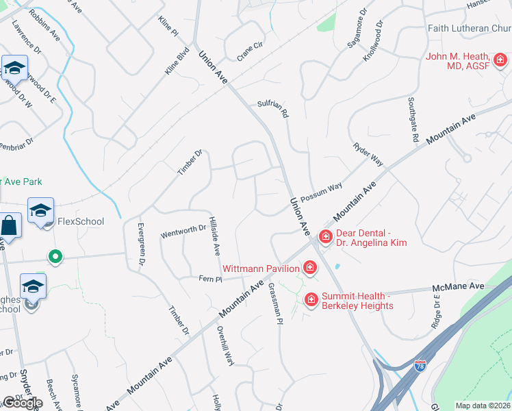 map of restaurants, bars, coffee shops, grocery stores, and more near 43 Timothy Field Road in Berkeley Heights