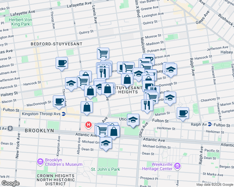 map of restaurants, bars, coffee shops, grocery stores, and more near 257 Decatur Street in Brooklyn