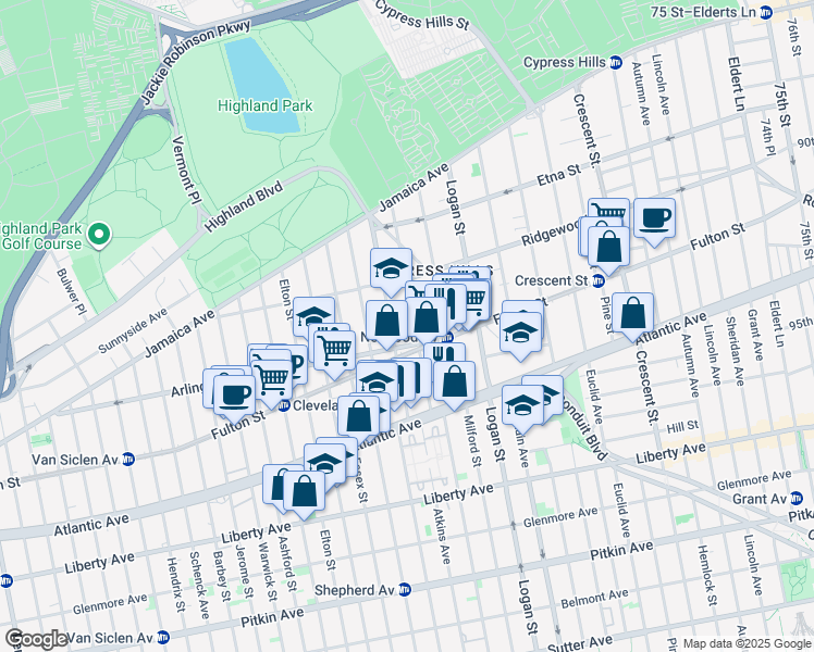 map of restaurants, bars, coffee shops, grocery stores, and more near 365 Arlington Avenue in Brooklyn
