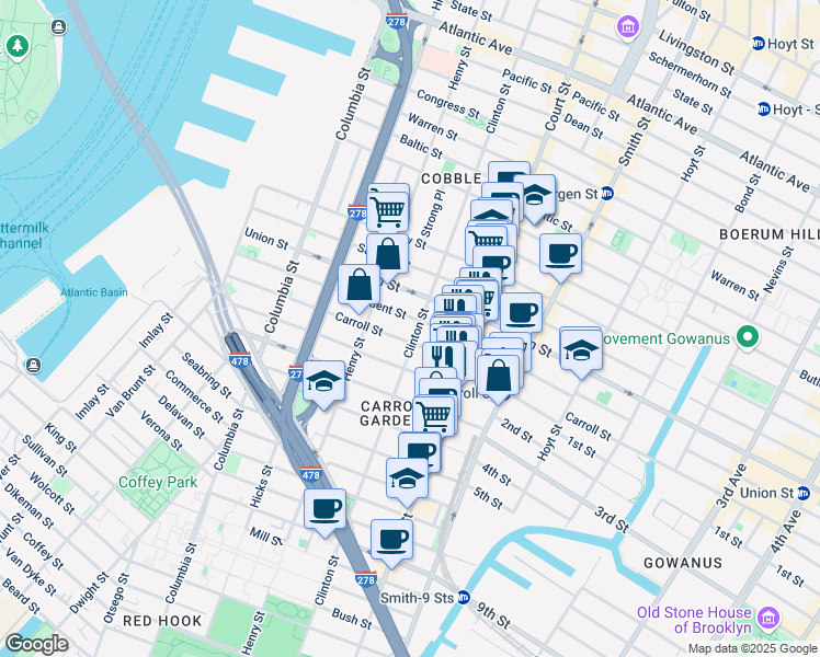 map of restaurants, bars, coffee shops, grocery stores, and more near 426 Clinton Street in Brooklyn