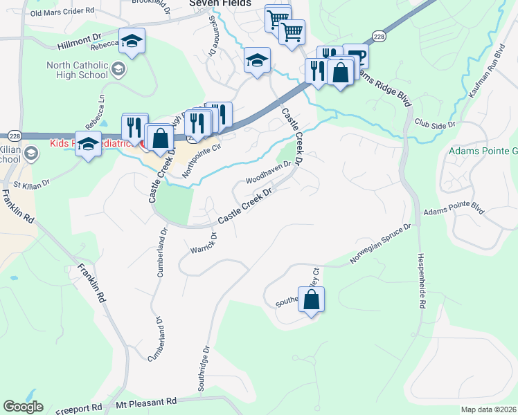 map of restaurants, bars, coffee shops, grocery stores, and more near 445 Georgetown Court in Seven Fields