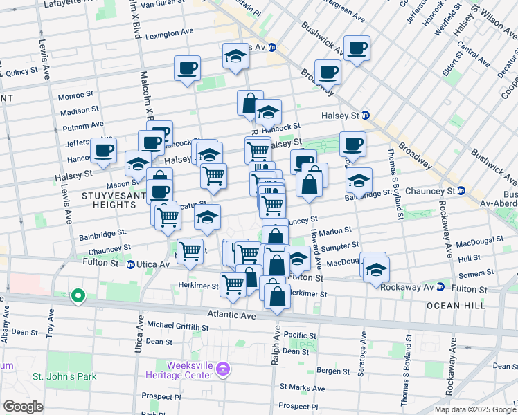 map of restaurants, bars, coffee shops, grocery stores, and more near 343 Bainbridge Street in Brooklyn