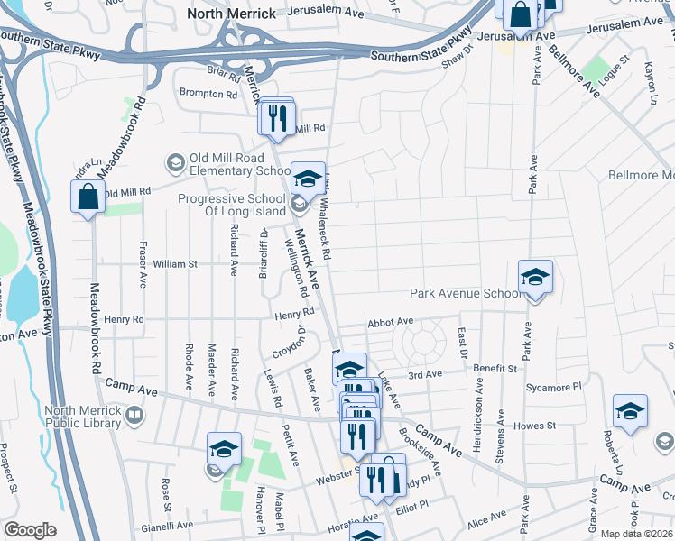map of restaurants, bars, coffee shops, grocery stores, and more near 1989 Decker Avenue in Merrick