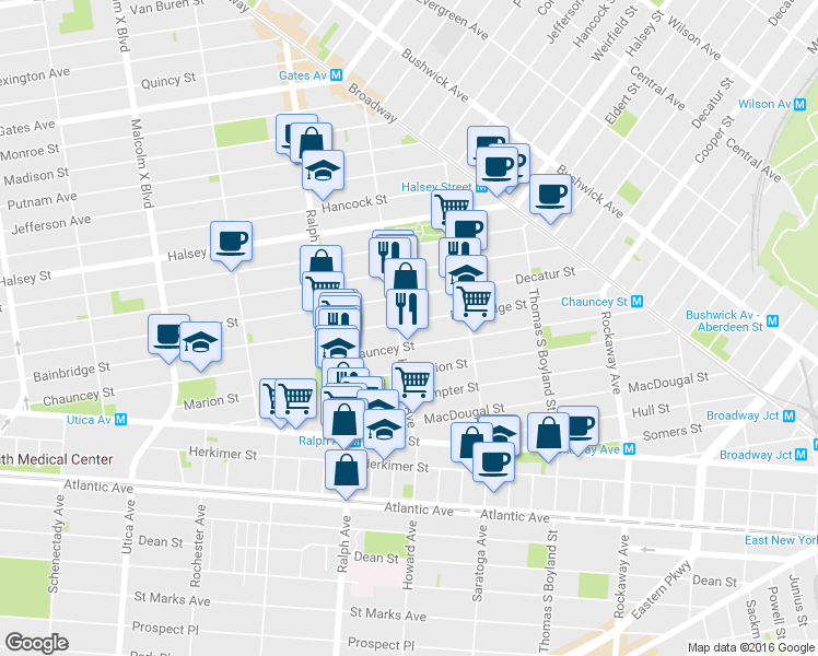 map of restaurants, bars, coffee shops, grocery stores, and more near in Brooklyn