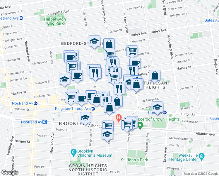 map of restaurants, bars, coffee shops, grocery stores, and more near in Brooklyn