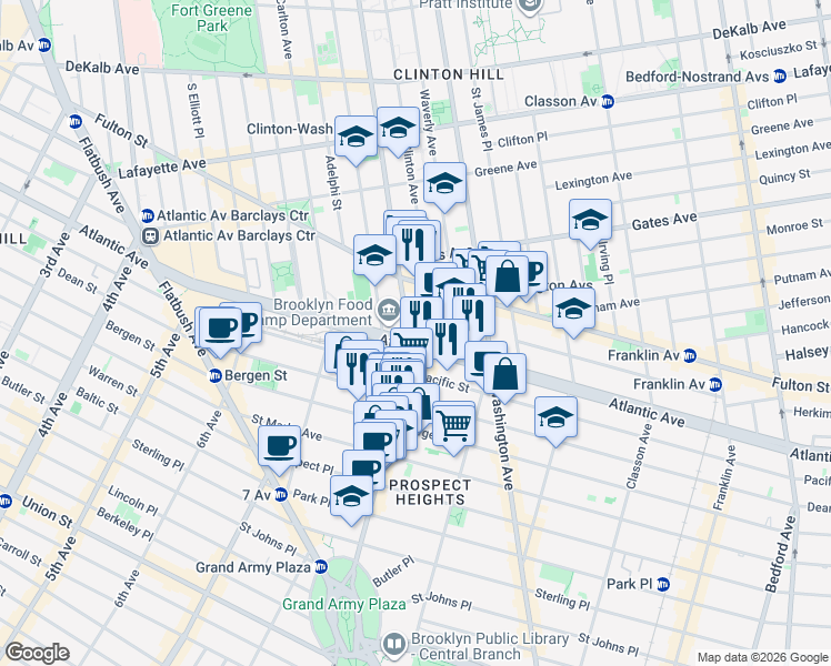 map of restaurants, bars, coffee shops, grocery stores, and more near in Brooklyn