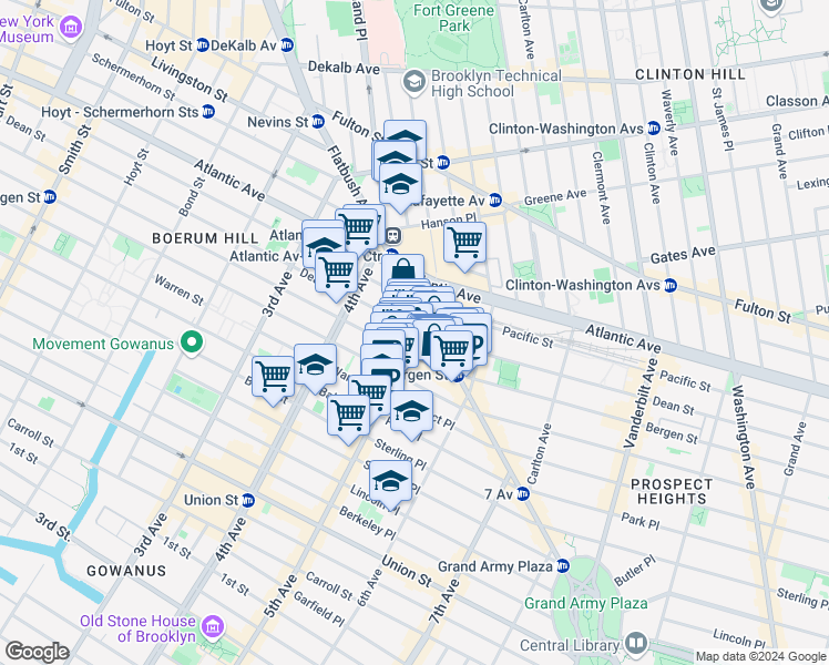 map of restaurants, bars, coffee shops, grocery stores, and more near 448 Dean Street in Brooklyn