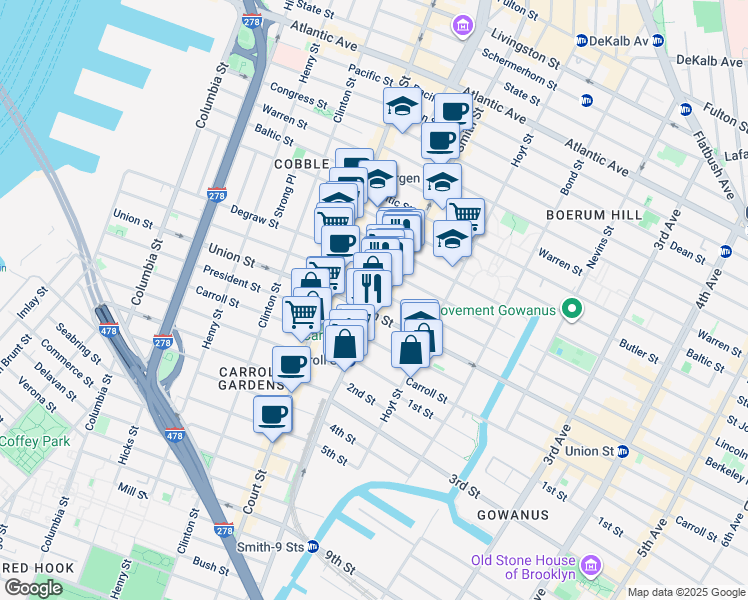 map of restaurants, bars, coffee shops, grocery stores, and more near in Brooklyn