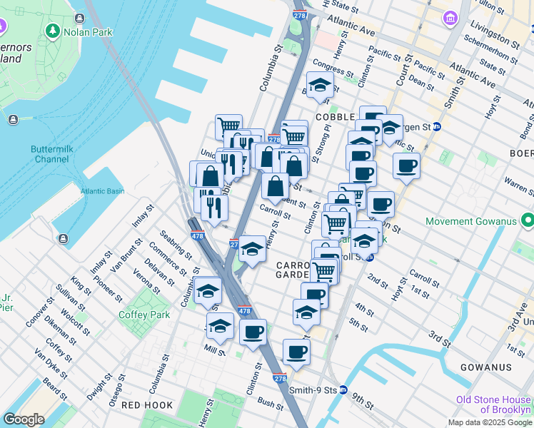 map of restaurants, bars, coffee shops, grocery stores, and more near 166 Summit Street in Brooklyn
