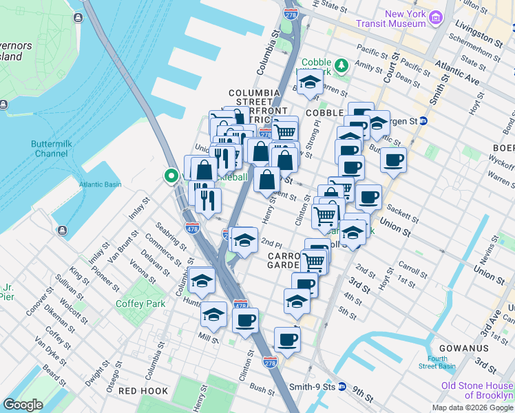 map of restaurants, bars, coffee shops, grocery stores, and more near 166 Summit Street in Brooklyn
