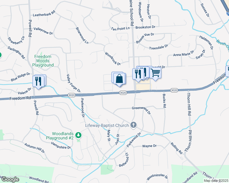 map of restaurants, bars, coffee shops, grocery stores, and more near 1156 Freedom Road in Cranberry Township