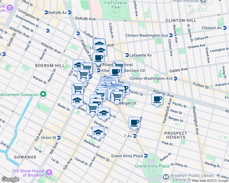 map of restaurants, bars, coffee shops, grocery stores, and more near 461 Dean Street in Brooklyn
