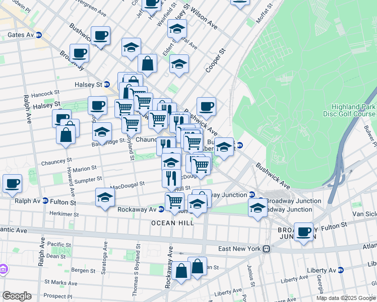 map of restaurants, bars, coffee shops, grocery stores, and more near 389 Sumpter Street in Brooklyn