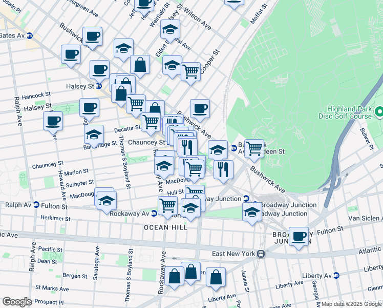 map of restaurants, bars, coffee shops, grocery stores, and more near in Brooklyn