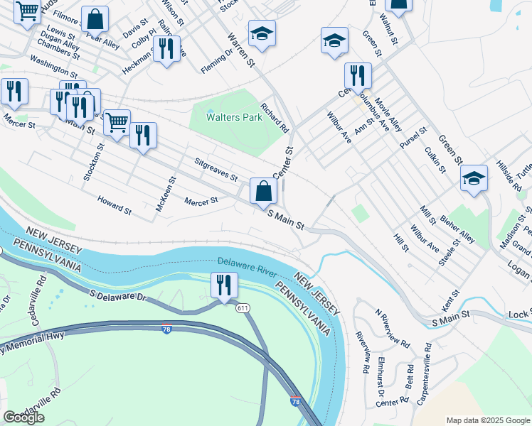 map of restaurants, bars, coffee shops, grocery stores, and more near 704 South Main Street in Phillipsburg