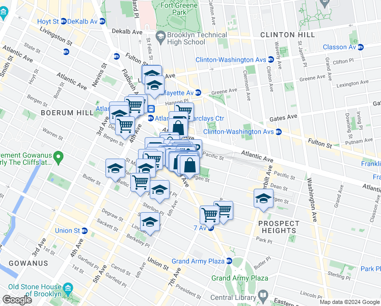 map of restaurants, bars, coffee shops, grocery stores, and more near 30 6th Avenue in Brooklyn