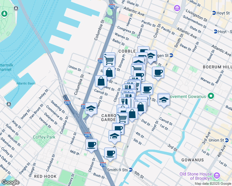 map of restaurants, bars, coffee shops, grocery stores, and more near 424 Clinton Street in Brooklyn