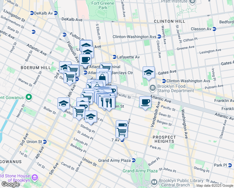 map of restaurants, bars, coffee shops, grocery stores, and more near 489 Dean Street in Brooklyn