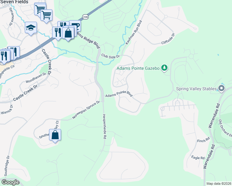 map of restaurants, bars, coffee shops, grocery stores, and more near 225 Adams Pointe Boulevard in Mars