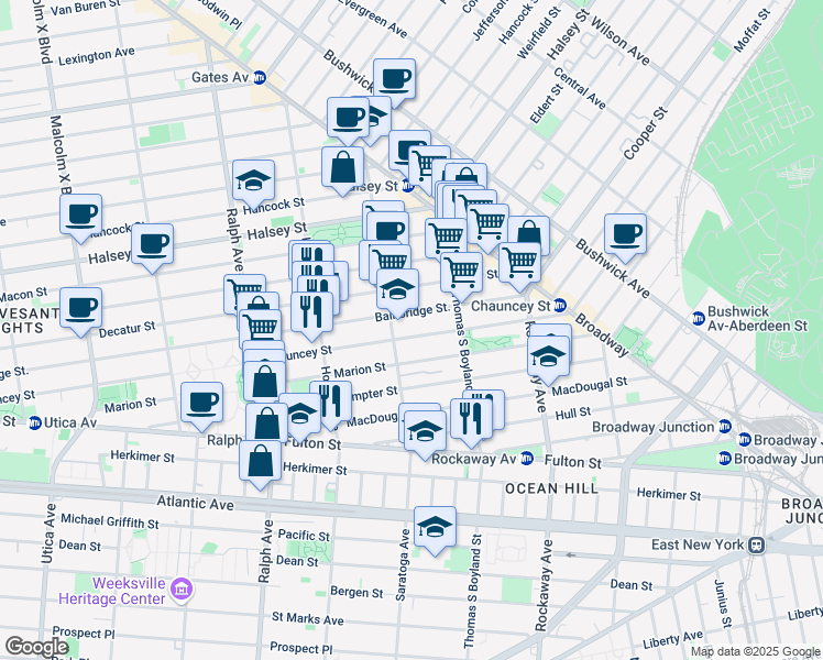 map of restaurants, bars, coffee shops, grocery stores, and more near in Brooklyn