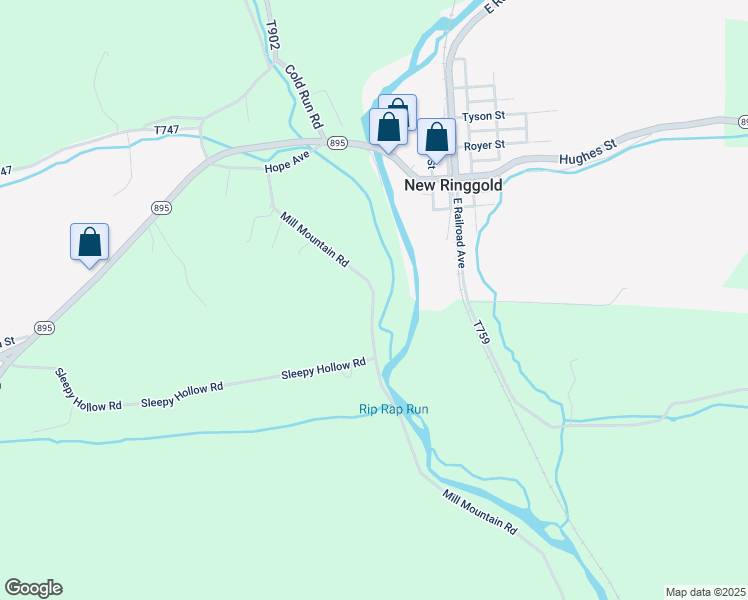 map of restaurants, bars, coffee shops, grocery stores, and more near Mill Mountain Road in New Ringgold